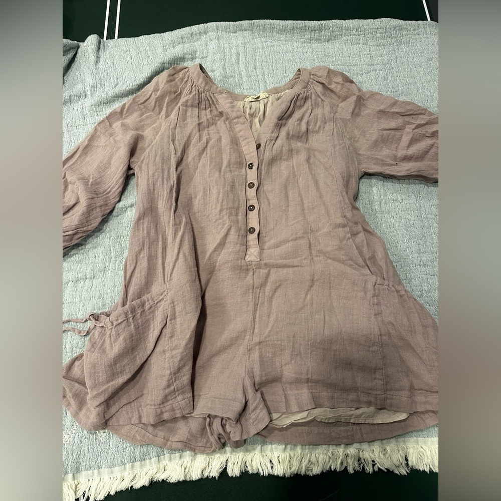 Mauve Gauze Long Sleeve Romper | Boho Button Front Romper